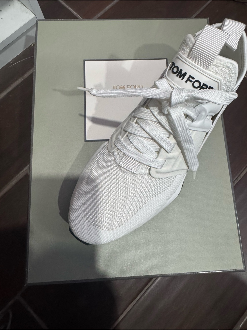 Tom Ford White Mesh & Leather Low-Top Sneaker with Branded Strap